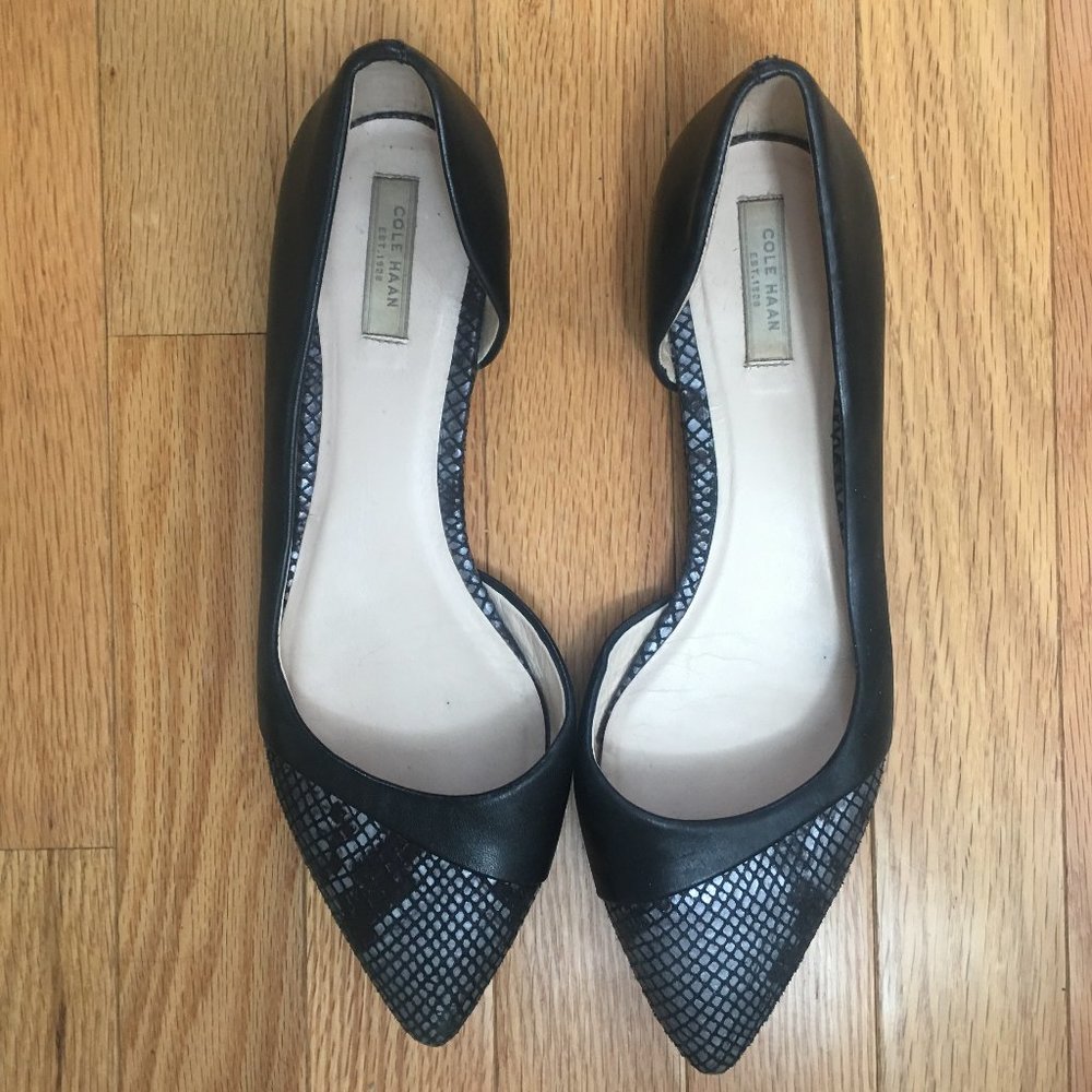 Cole Haan Black Snakeskin D'Orsay Flats Amalia 8B